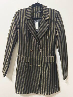 Nasty Gal Black and Gold Metallic Striped Double-Breasted Blazer
